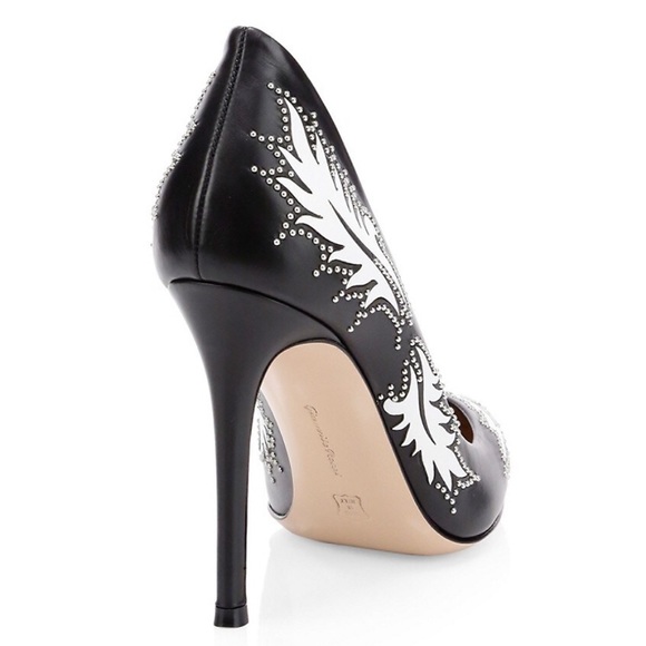 Gianvito Rossi Ellipsis High-Back Studded Leaf Leather Pumps - Size 38 - 105mm - Picture 3 of 7